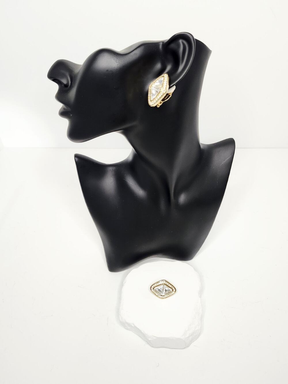 Vintage SWAROVSKI Gold Tone Halo Crystal Clip-on Earrings - Swan Signed